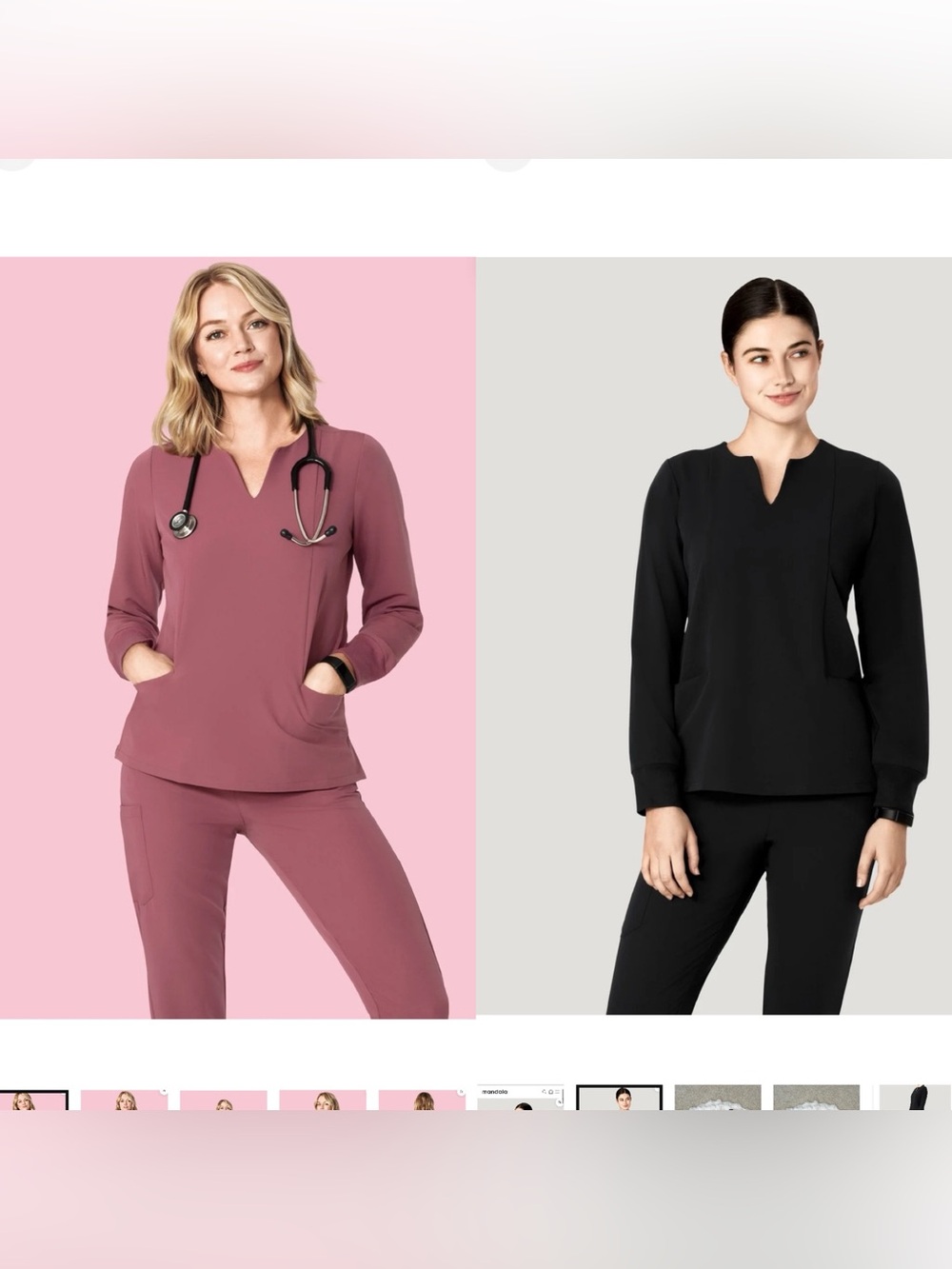 ✨ NWT Mandala Long Sleeve Notch Neck Scrub Top Bundle (Mauve & Black) - Size S
